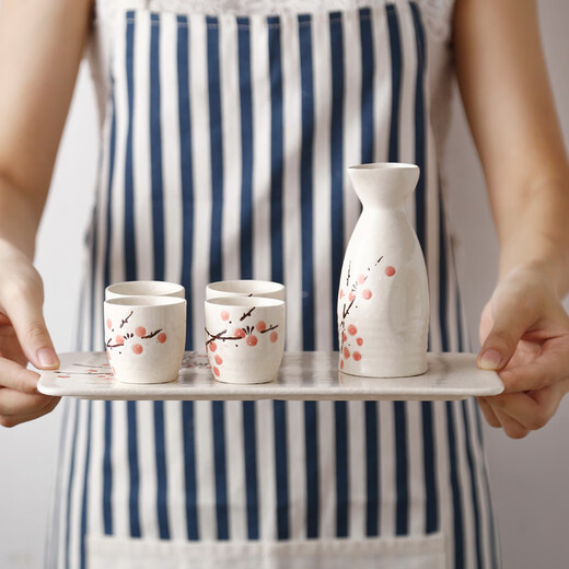 Aoyanlai Japanese sake pot ceramic Japanese wine set home restaurant sake cup warm wine pot small wine glass white wine glass red plum wine set 7 pieces