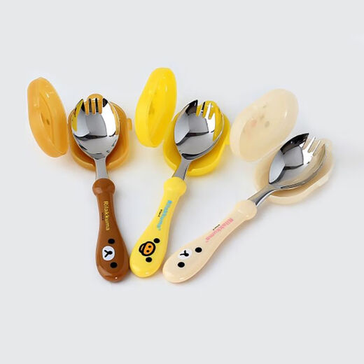 Bear (Bear) rilakkuma stainless steel fork spoon children's tableware portable feeding spoon 3 years old and above brown bear fork spoon