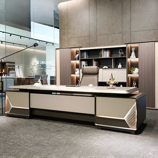 First painted boss desk CEO desk simple modern office furniture high-end light luxury executive desk computer desk and chair combination 2.8 meters boss desk straight table/with light strip