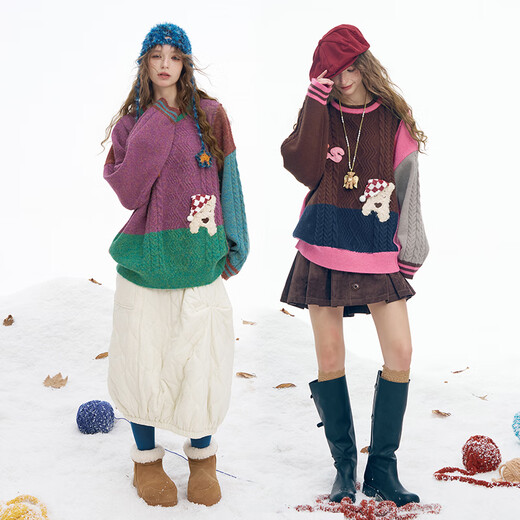 Fairy's Pocket Plush Three-dimensional Puppy Contrast Color Sweater Women's 2025 Winter New Lazy Style Soft and Waxy Puppy Green Purple L