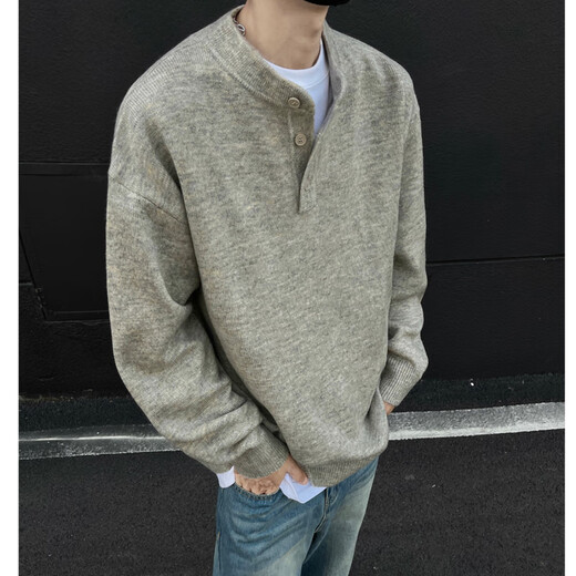 QGF American cleanfit Henry collar sweater men's autumn and winter trendy brand inner wear handsome long-sleeved bottoming sweater floral gray XL recommended 110-130Jin Jin equals 0.5 kg