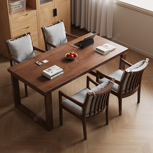 Huixun solid wood living room and study integrated large long desk home large board study table casual dining table to living room workbench black walnut color #large board table 140cm*90cm*75cm