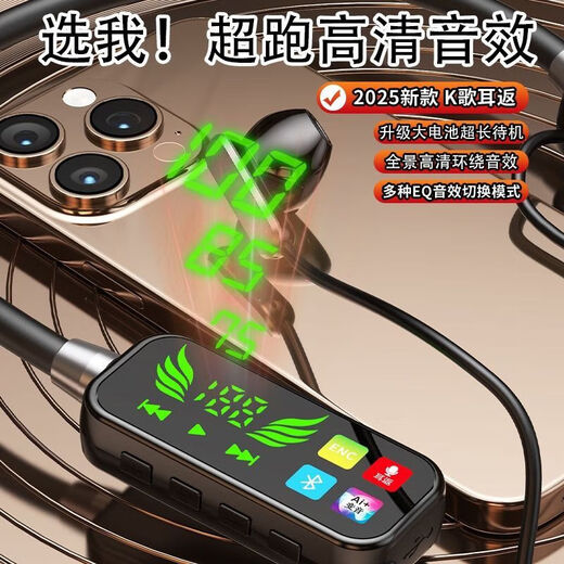 Hanging neck style Bluetooth 5.4 headphones, sports, ultra-long battery life, passive noise reduction, built-in digital display, noise reduction, sports NZ-02, black - top version - Bluetooth 5.4 + no sense of delay