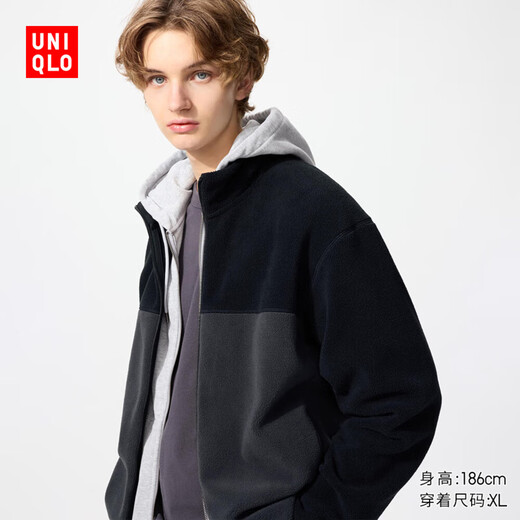 Uniqlo men's and women's polar fleece zipper jacket/long-sleeved jacket 25 autumn and winter new style 479793 08 dark gray L /175/100A