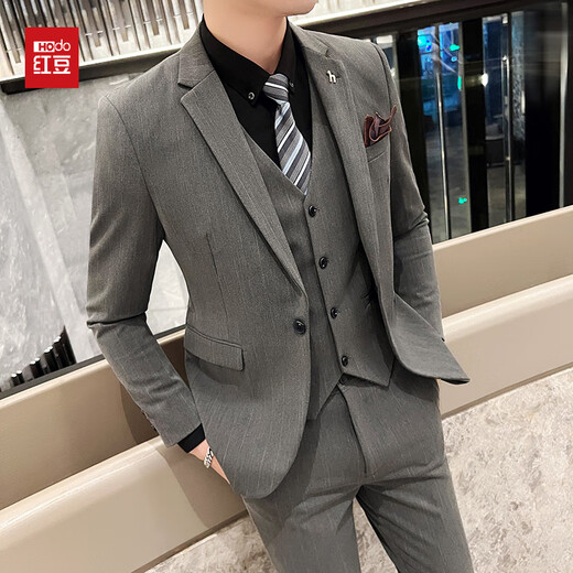 Hongdou men's suit suit 2025 autumn new wedding dress fashionable business professional suit three-piece suit for men dark gray single suit M