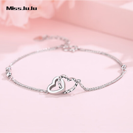 Miss JuJu pt950 platinum heart-linked bracelet for women, fashionable platinum love-shaped bracelet for wife, weight 3.4-3.6g, length 16+2cm+ free engraving