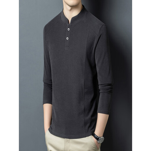 Liser Xialuo light luxury brand men's clothing 2025 autumn and winter double-sided German velvet bottoming shirt men's Henry collar versatile long-sleeved sweatshirt white M 165 suitable for 90-115 Jin Jin equals 0.5 kg