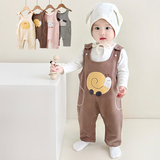 Ying's spring and autumn children's overalls baby fashionable cotton jumpsuits for boys and girls cartoon outing clothes baby rompers trousers light yellow_cartoon overalls 66cm