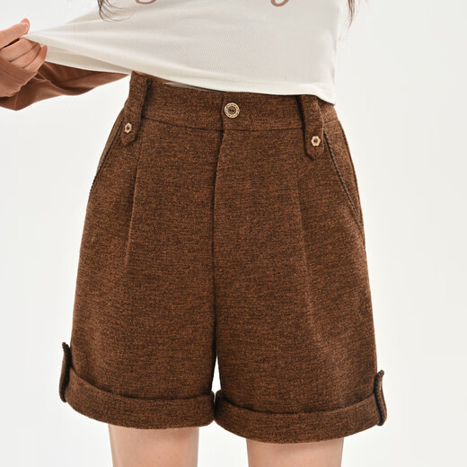 Mori Girl Tribe Retro Versatile High Waist Curled Shorts Women's 2025 New Autumn and Winter Loose Slim Straight Casual Pants Brown Shorts S Model Code
