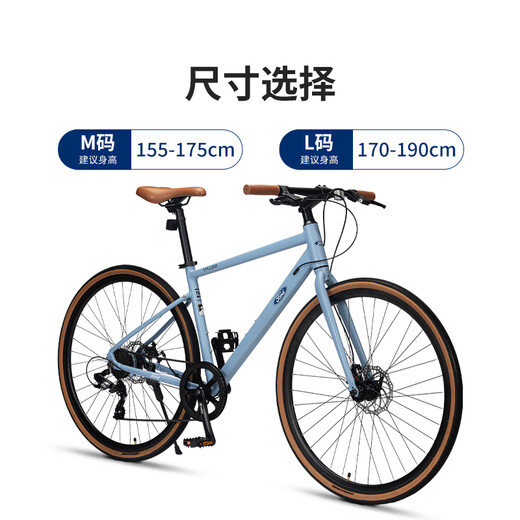 福特公路自行车YM200蓝图14速 铝合金车架线拉碟刹成人男女款单车 直把/骑士灰 M码 建议【155-175cm】