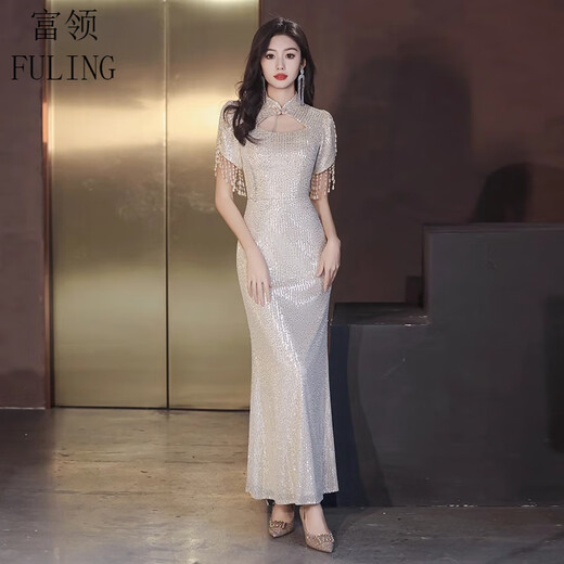 Rich collar evening dress for women, high-end, light luxury, dignified and decent host, niche high-end engagement banquet, fishtail skirt, picture color S