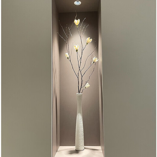 Magnolia nórdica flores secas de rama larga ramo grande ramas secas naturales de pie flores secas hechas a mano gabinete de entrada de rejilla abierta botella alta, pequeña y delgada blanca 40 cm + 2 flores secas de magnolia rosa altura total 100c