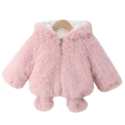 G.duck girls winter fur coat 2025 new style imitation fur plus velvet cotton coat for baby girl winter princess cotton coat yellow 90 cm
