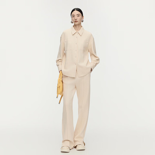 AUM (AUM) easy suit AUM 2025 winter new blended double-sided knitted fabric lapel shirt trousers off-white bottoms M