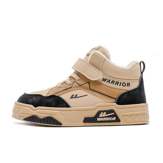 Pull-back children's shoes, children's cotton shoes, winter new velvet warm boys' sports shoes, high-top sneakers TH1826, beige black 34