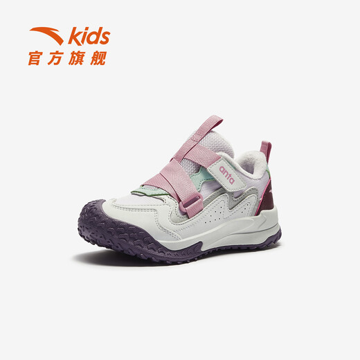 ANTA children's cotton shoes for girls Quye 25 autumn and winter new outdoor leather and velvet warm trendy color matching fashionable cotton shoes Mushan purple/grass white gray/cherry red paint color-1 30 shoe inner length 18.5cm