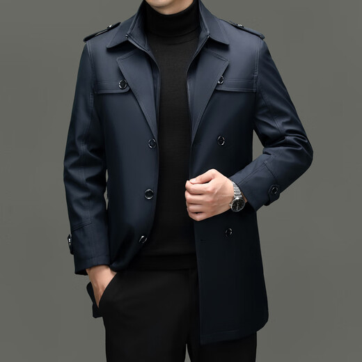Windbreaker autumn and winter new business casual coat jacket for men with wool + cotton removable liner, three wears in one suit, blue with removable liner 4XL (195)