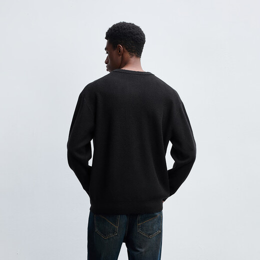 CHINISM Red Dust Anti-pilling Micro Loose Henley Neck Sweater Winter Men's Sweater Black S