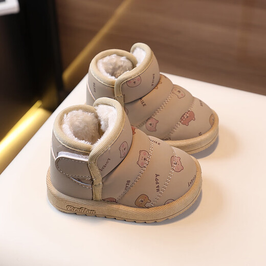 Baby snow boots winter velvet warm children's cotton shoes men's soft sole toddler shoes 1 to 3 years old girls' baby shoes Khaki 20 inner length 13.5cm
