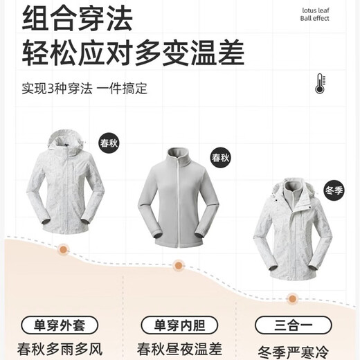 Men's and women's three-in-one removable liner jacket for autumn and winter outdoor windproof and waterproof thickened fleece jacket, black, three-in-one, men's model