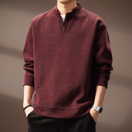 KAZUKI KURAISHI Kazuki Kuraishi Year of the Horse, Benmingnian, high-end texture heavy sweatshirt for men, autumn and winter casual loose half-zip top, maroon XL 140-160Jin Jin is equal to 0.5 kg