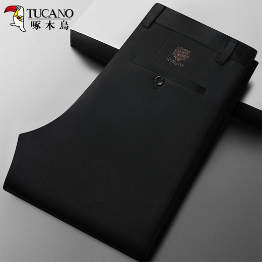 Pájaro carpintero No planchar pantalones para hombres de primavera y otoño e invierno nuevos puestos de traje casual heterosexual pantalones de hombres sueltos y estiramientos largos Men 686a negro [tira individual regular] 33 (125-135Jin [Jin equivale a 0.5 kg])
