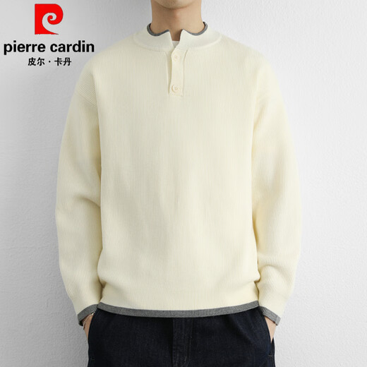 Pierre Cardin Japanese Henley Neck Sweater Men's Autumn and Winter New Thick Loose Casual Design Contrast Color V-Neck Sweater Gray M 100Jin Jin is equal to within 0.5 kg