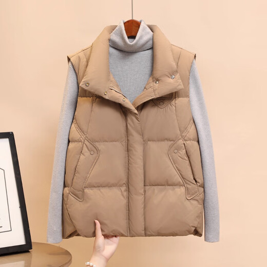 Ducky Short Down Vest Women's 2025 Autumn and Winter New Warm Winter Fashionable Waistcoat Outer Vest Women's Jacket Black M