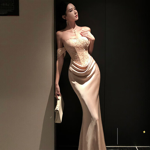 YIOU party host birthday dress design suspender skirt autumn new style tube top long skirt birthday skirt 9662 pink M