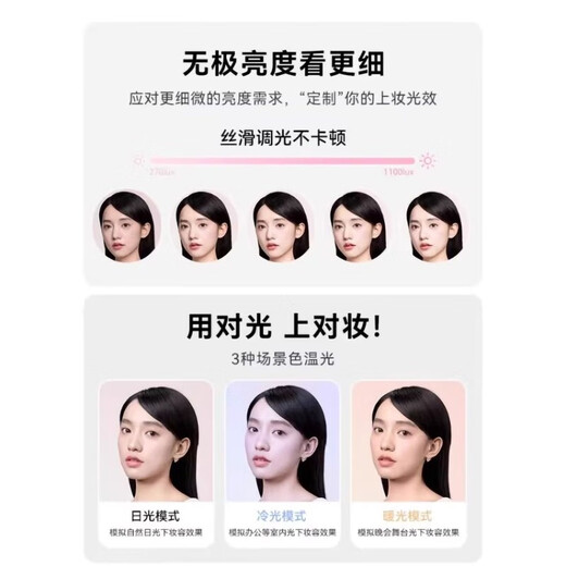 Makeup mirror MINI3 desktop LED with light folding portable desktop daylight mirror dressing magic mirror second generation - simple pink monochrome light / five levels of manual brightness magnifying glass + beauty egg + folding mirror