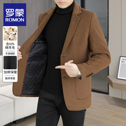 ROMON 2025 new suit jacket winter cotton thickened solid color high quality warm short fashion casual men's suit black 2XL recommended 145-160Jin Jin equals 0.5 kg