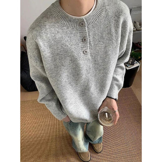 Gray American Henry collar sweater for men, winter style lazy style bottoming sweater cleanfit jacket, light gray Henry collar M M