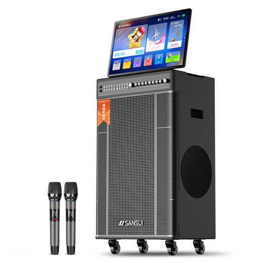 SANSUI portable trolley video speaker touch screen outdoor karaoke home ktv audio set all-in-one karaoke machine high volume karaoke 12 inches 15 inches PU159 subwoofer four-sided sound + 500G hard drive + hydraulic suspension screen