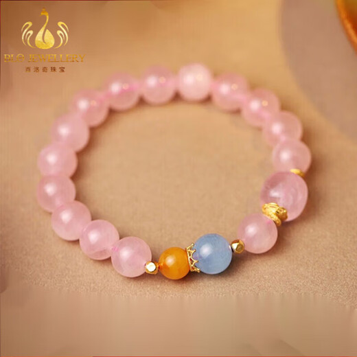Bailuoqi Pink Crystal Bracelet for Women Madagascar Rose Quartz Beads Pink Hibiscus Stone Bracelet for Peach Blossom Gifts Bead Diameter 6mm