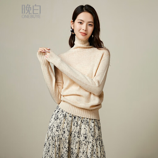Late White New Product 2025 Winter Wool Fashion Simple Casual Warm Sweater Temperament Turtleneck Sweater Women Beige M
