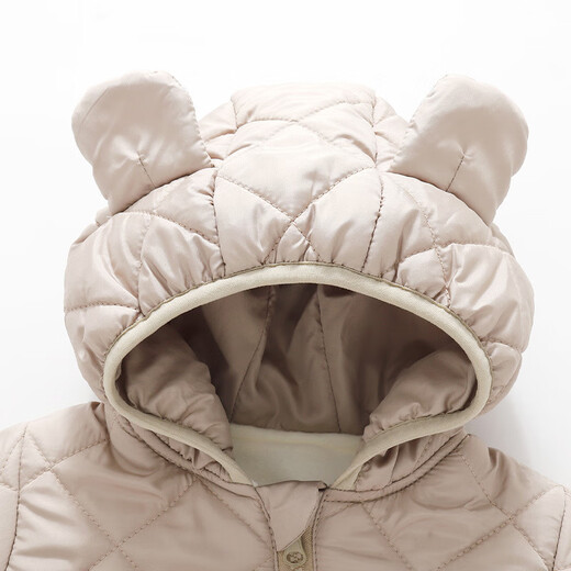 Guiqi infant and young children's thin velvet outdoor clothing, spring, autumn and winter hooded warm jumpsuit, thickened baby coat, bodysuit, hooded clothing, autumn and winter outdoor clothing, off-white 100cm