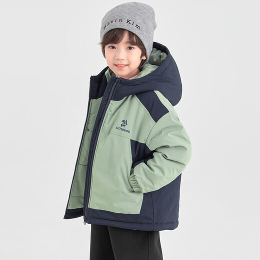 Duojia Boys' Cotton Clothes Winter Versatile Color Matching Hooded Loose Tops Thick Padded Children's Casual Sports Warm Jackets