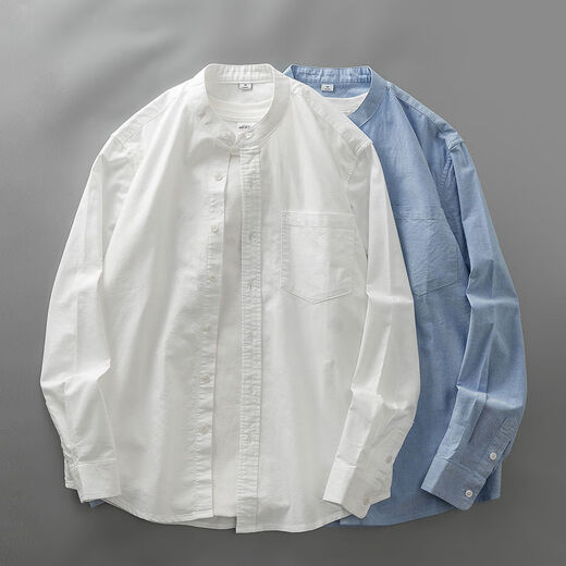 Autumn and winter new DUKEEN Oxford spinning shirt men's long-sleeved spring and autumn white stand-up collar shirt-like Henry collar jacket men's white Oxford spinning M M suitable for 120Jin Jin equal to 0.5 kg or less
