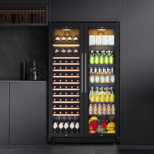Bacchus double-door wine cabinet 150 bottles 1.76 meters ice bar constant temperature wine cabinet home refrigerated tea beer champagne wine built-in wine storage cabinet large living room villa left full flat + right full flat (integrated dual temperature air cooling) 150 bottles