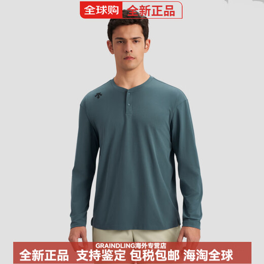 DESCENTE Essential series simple Henry collar quick-drying long-sleeved sports T-shirt sweater for men BK-BLACK L