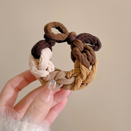 Korean version of high-looking hand-woven rubber band bow hair tie with high elasticity for ponytail without hurting the hair, mixed color 2 pieces