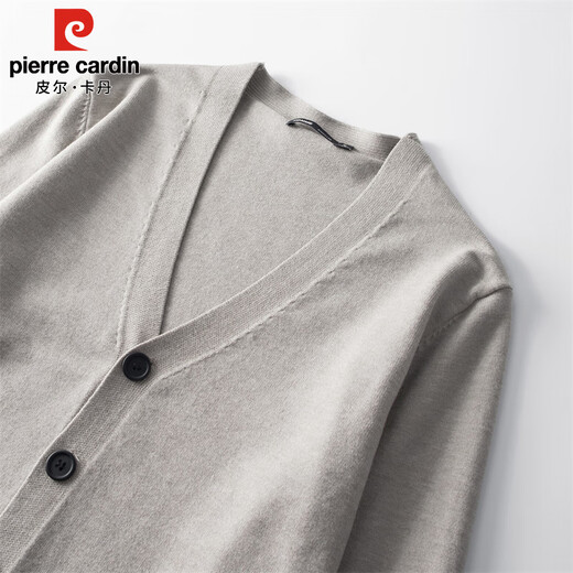 Pierre Cardin Cardigan Sweater Men's Autumn and Winter Slim Outerwear V-neck Sweater Men's Tops Wool Clothes Dark Gray XL