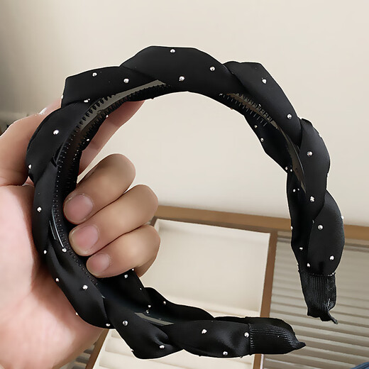 Ye Fei Li black satin diamond headband high-end hair accessories toothed wide edge twist headband women's face wash hairpin versatile headwear