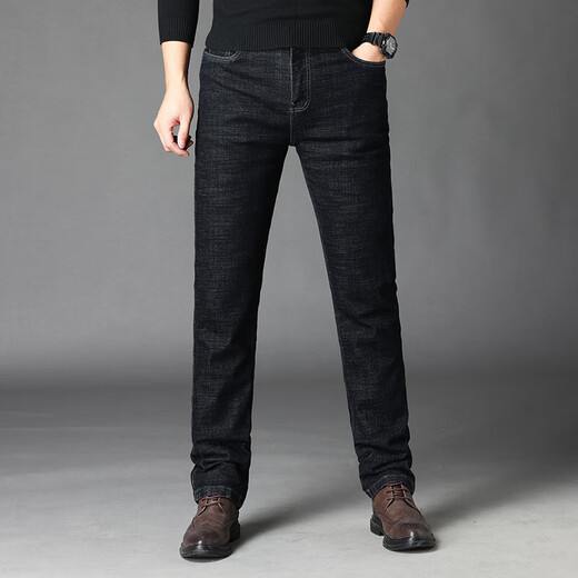 New style down pants for men in winter, warm casual jeans for outer wear, new high-end trendy brand, black 35, recommended 160-170 Jin Jin is equal to 0.5 kg