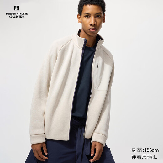 UNIQLO Men's Knitted Polar Fleece Zip Jacket/Long Sleeve Jacket Outline Jacket 25 Autumn and Winter 479863 01 Milky White L /175/100A
