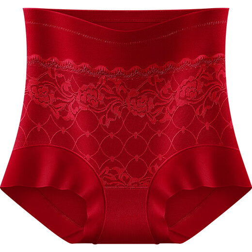 Beautiful and elegant red panties for women in the year of birth, high-waisted lace, new year, wedding, year of the horse, flat-angle tummy control 10A antibacterial body shaping pants