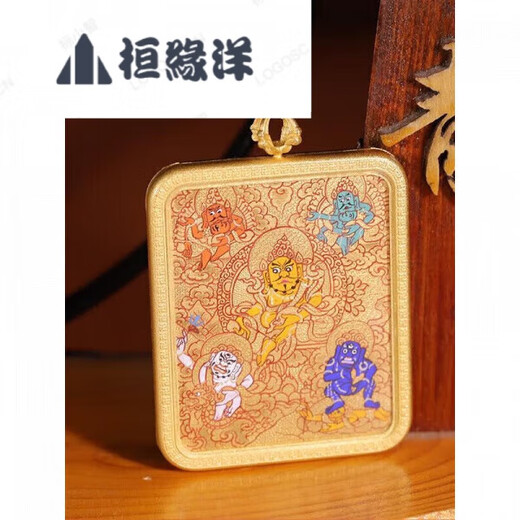Huan Yuanyang hand-painted golden Tanghuang God of Wealth and Five Gods of Wealth small thangka pendant pendant portable mineral pigment 4*5cm