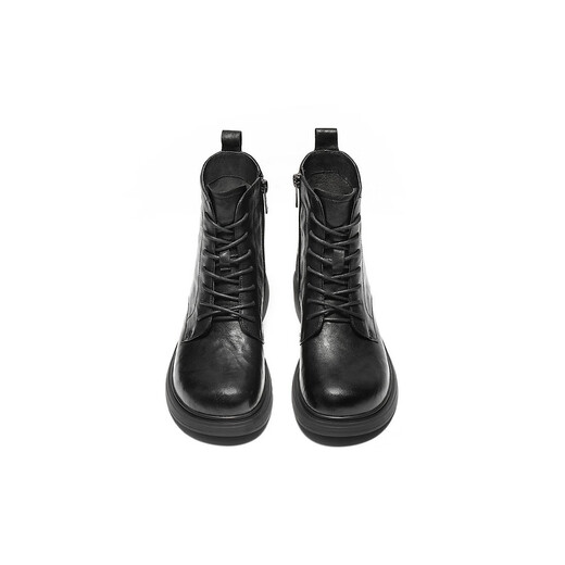 Belle wrinkled Martin boots for women 2025 winter new women's sheep leather texture fashion boots JD008DD5 black-velvet lining 38