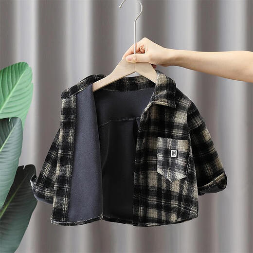 G.duck boys' all-in-one velvet shirt, autumn and winter style, children's velvet plaid thickened jacket, warm street-friendly inner wear in winter, children's shirt, velvet, 80 80, recommended within 75CM