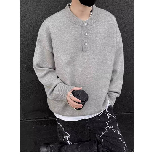 KLDPUSM-8XL large size Henry collar sweater for men in winter lazy high-end long-sleeved men's inner base sweater gray XL